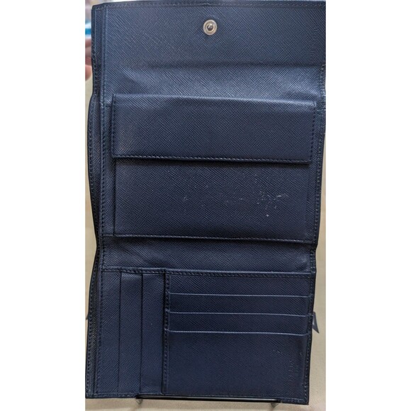 Prada Safiano Leather compact wallet Navy Blue tri-fold - Picture 2 of 6